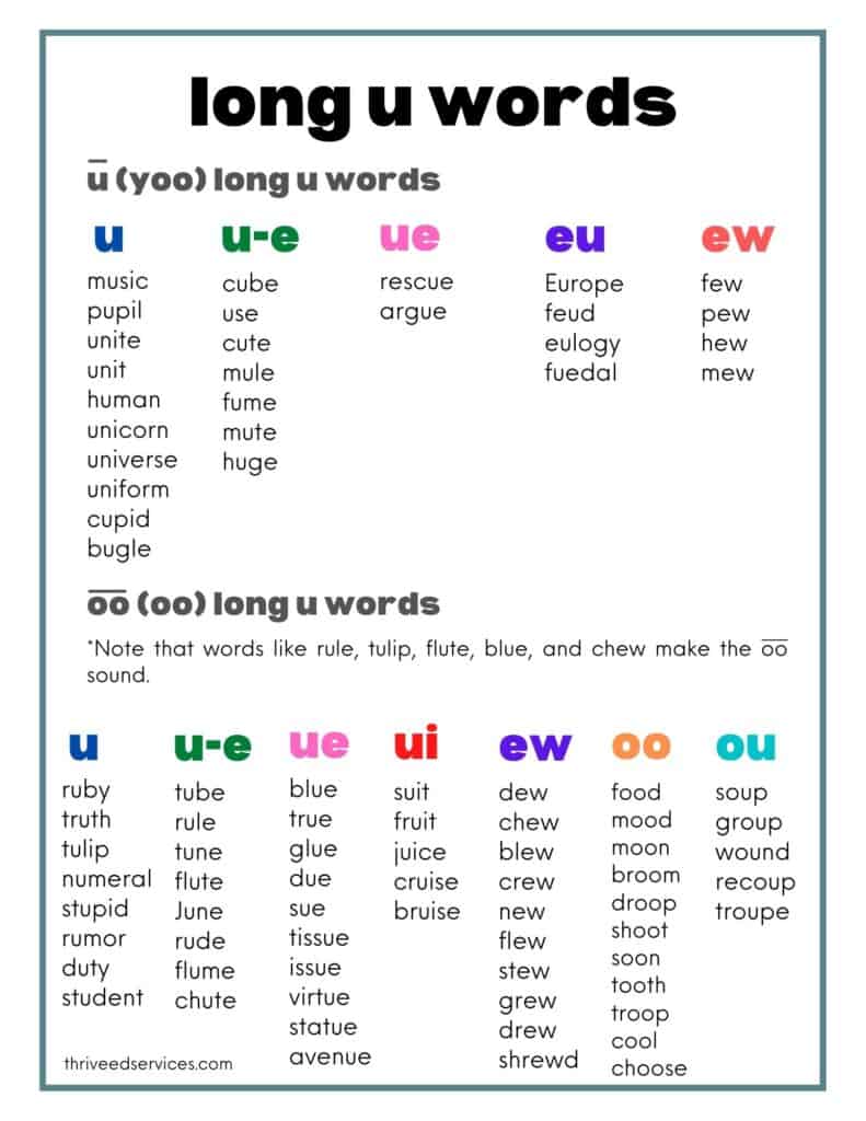 long u words list