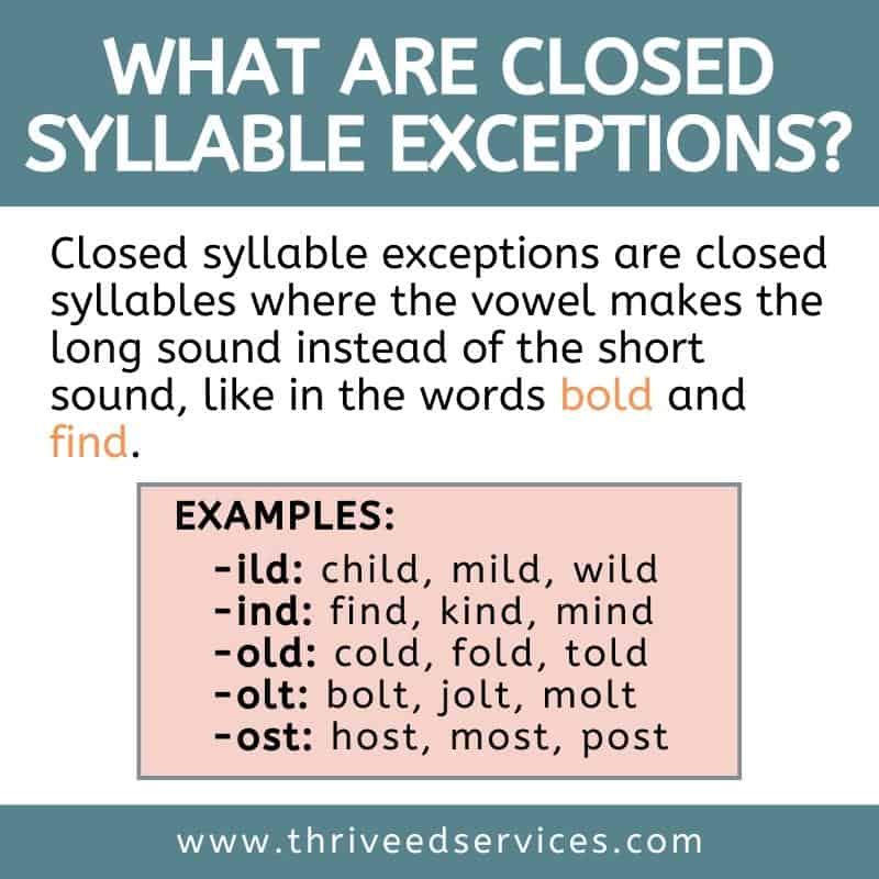 All About Closed Syllable Exceptions Freebies