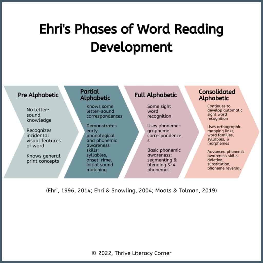 Ehri's Phases of Word Reading Development graphic