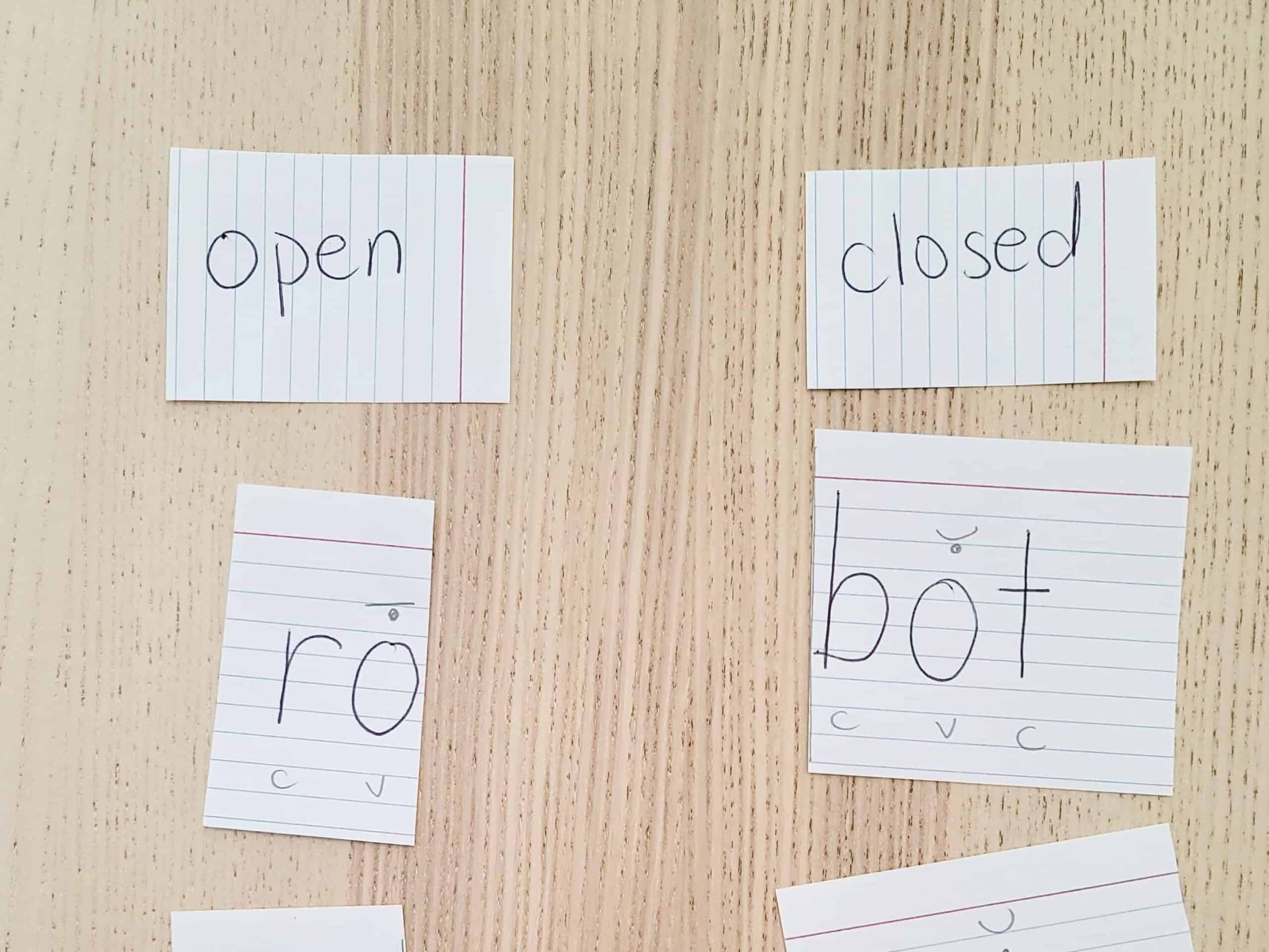 sorting cut syllables by open and closed