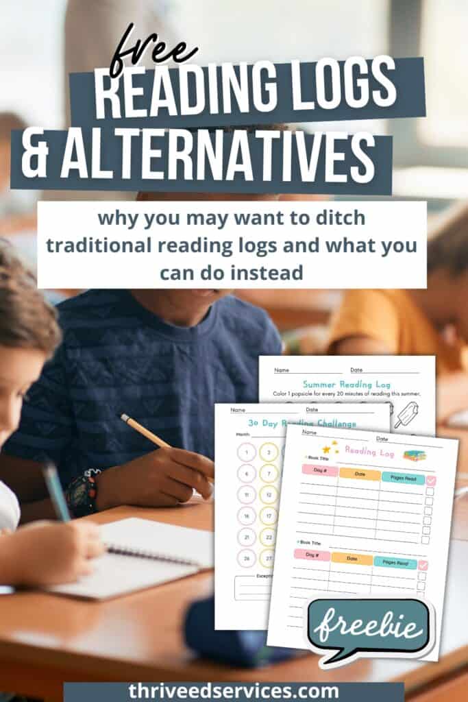text over: "reading logs and alternatives" over picture of students sitting at their desks