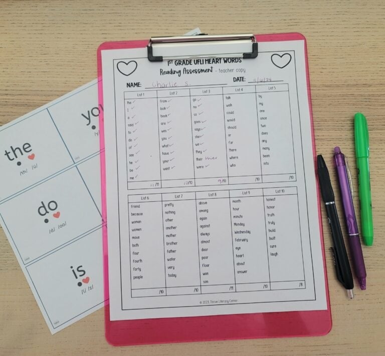 heart words assessment example