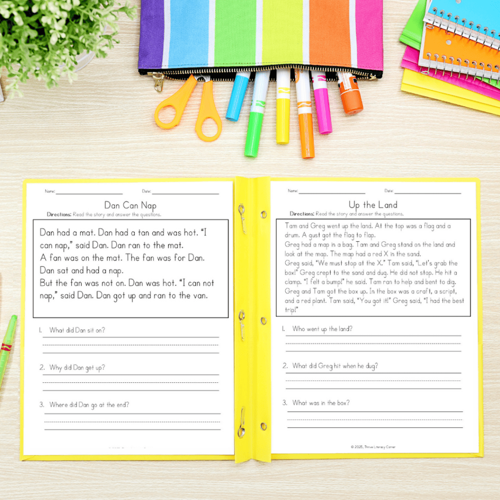 decodable passages flatlay