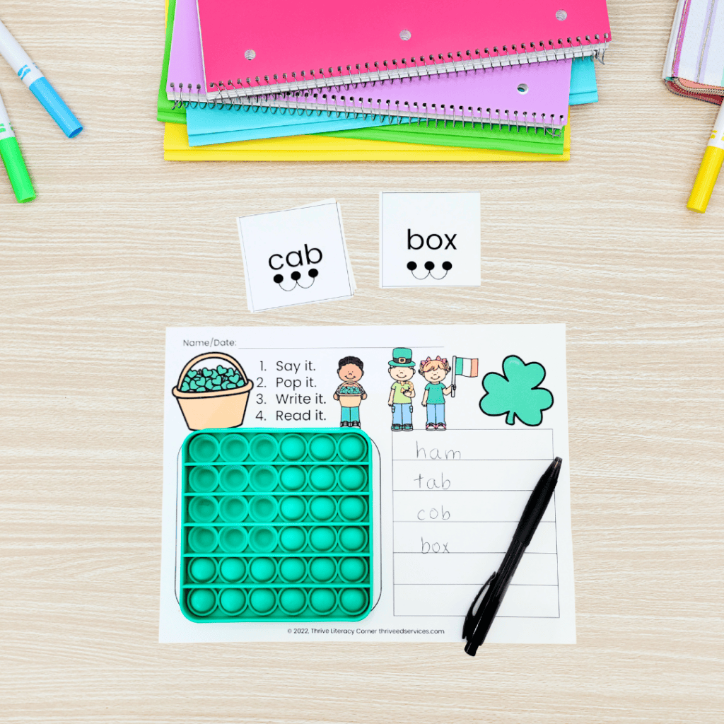 st patricks day word mapping template on a desk with sample words filled in